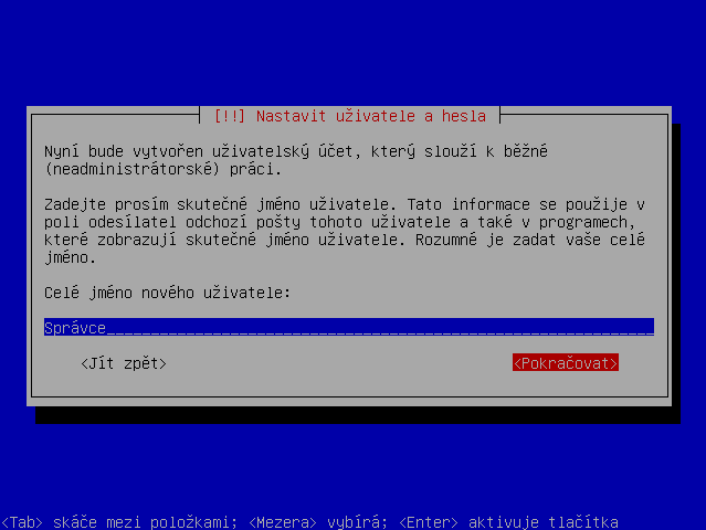 Nastavit užiatele - Celé jméno nového uživatele