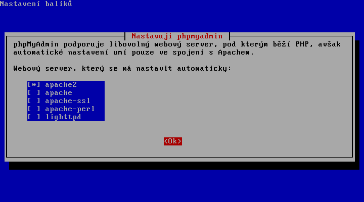 Nastavuji phpMyAdmin - webový server Apache 2
