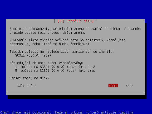 Rozdělit disky - Zapsat změny na disk?